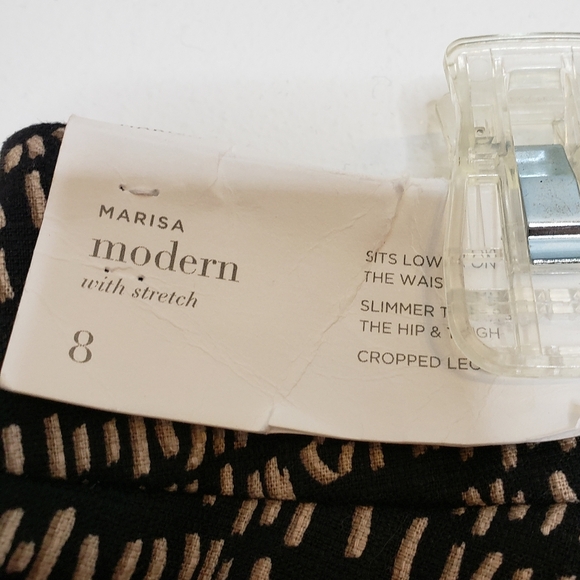 NEW LOFT Marisa Modern  Black Cream Abstract Cropped Pants Stretch Ankle Summer - Picture 6 of 14